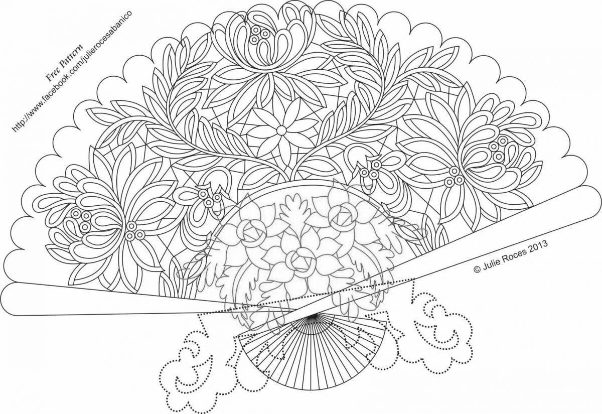 Китайский веер с узором раскраска
