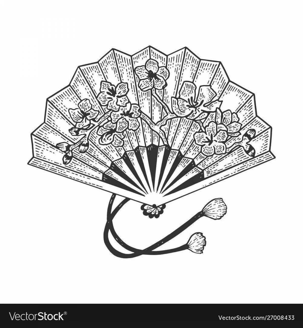 Chinese fan glowing coloring page