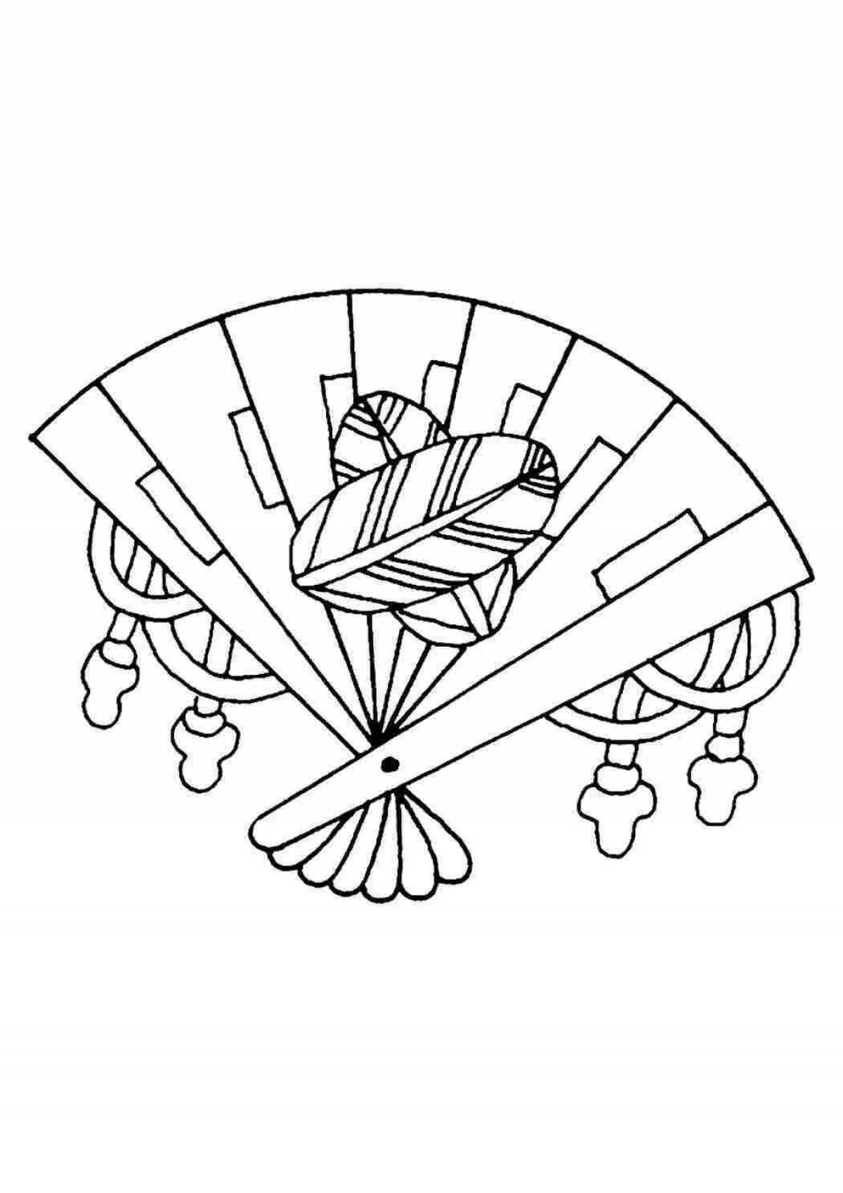 Подробная раскраска китайский веер