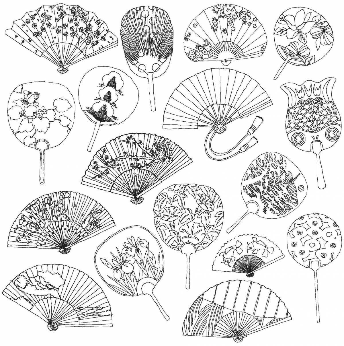 Coloring page delicate Chinese fan
