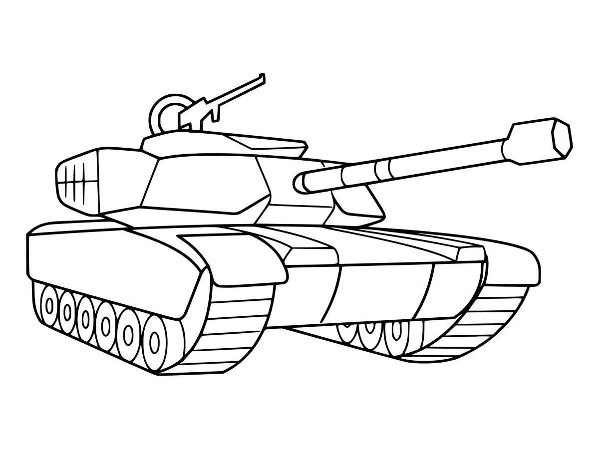 Яркая страница раскраски маленького танка