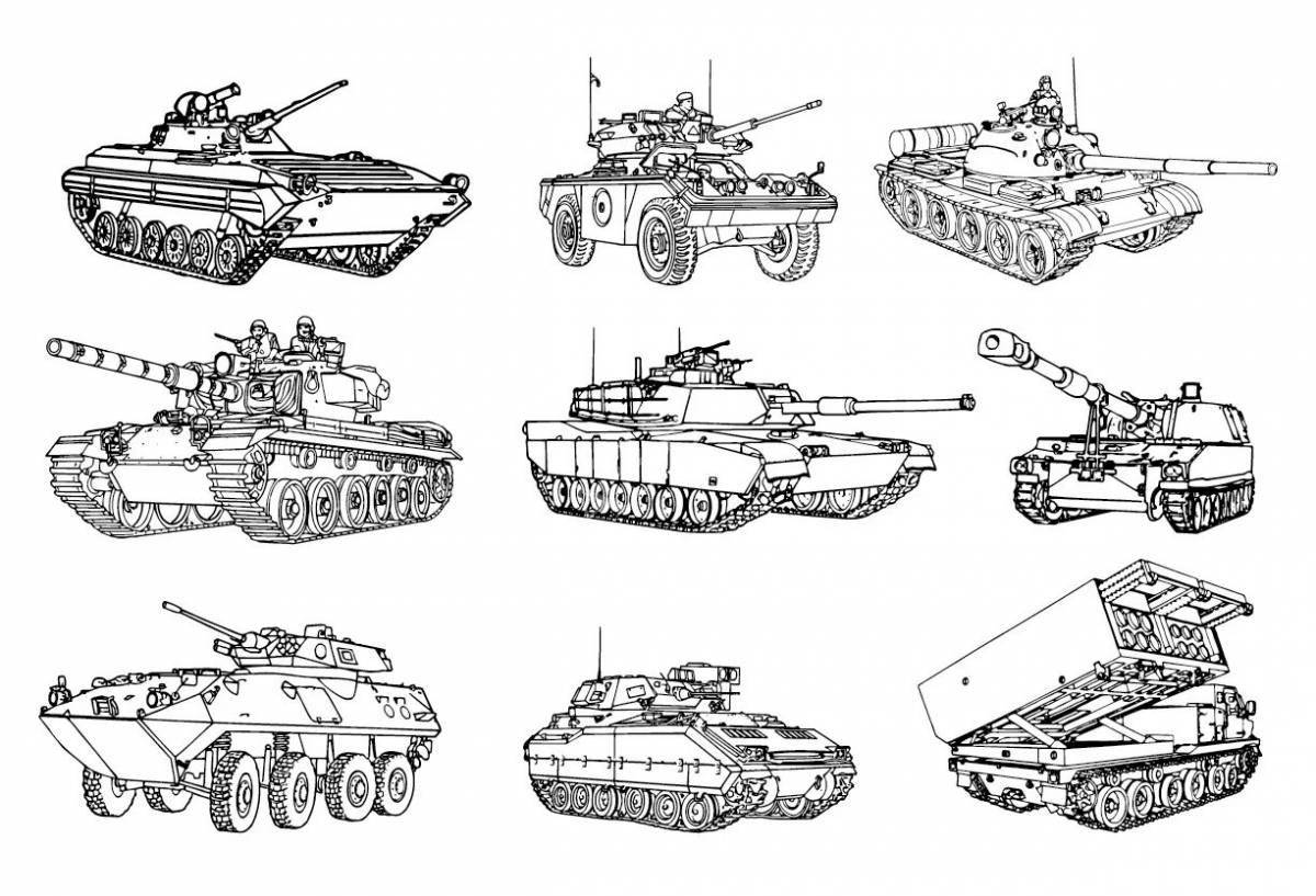 Coloring book funny little tank