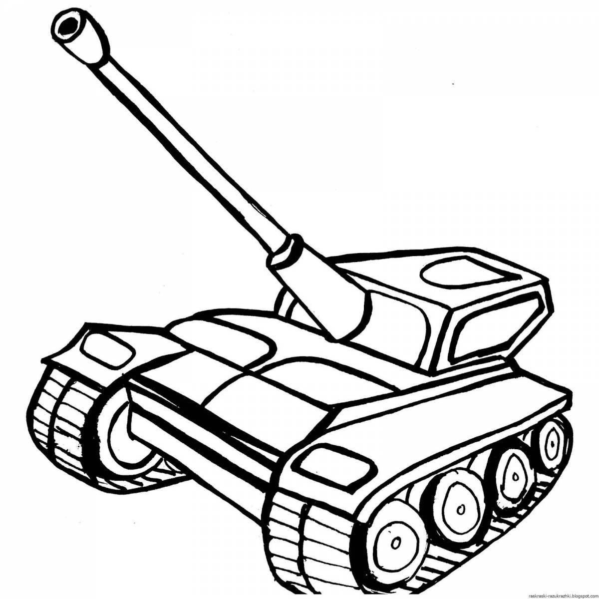 Радостная страница раскраски маленького танка