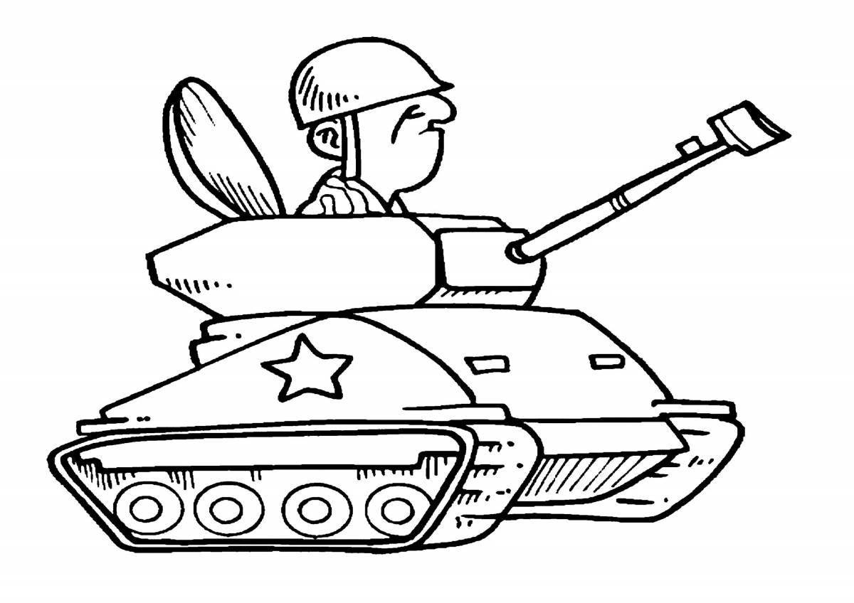 Detailed coloring page for a small tank