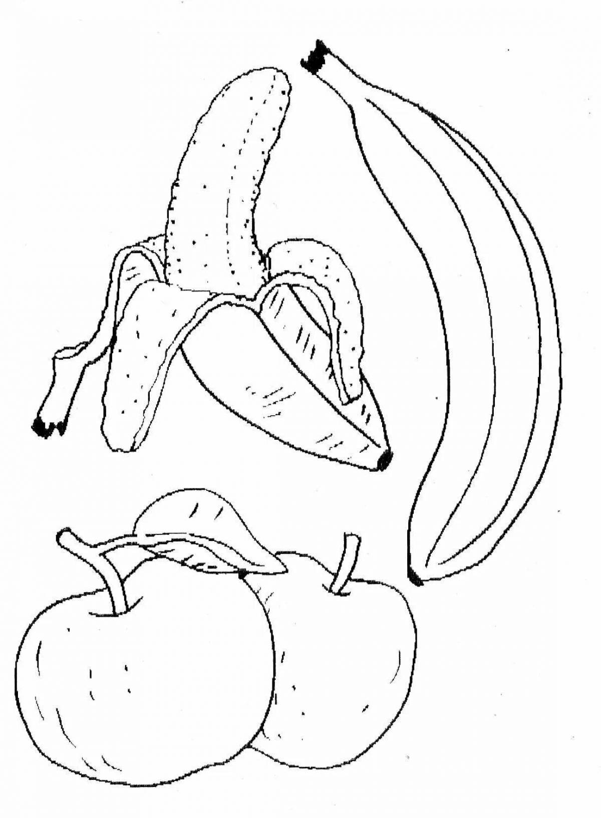 Цветная яркая банановая яблочная раскраска