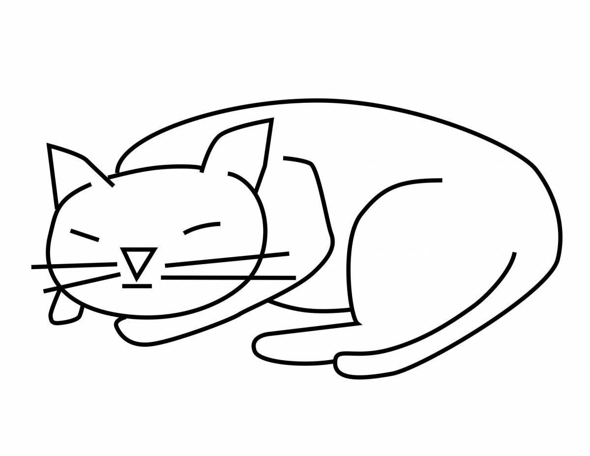 Раскраска безмятежный кот спящий
