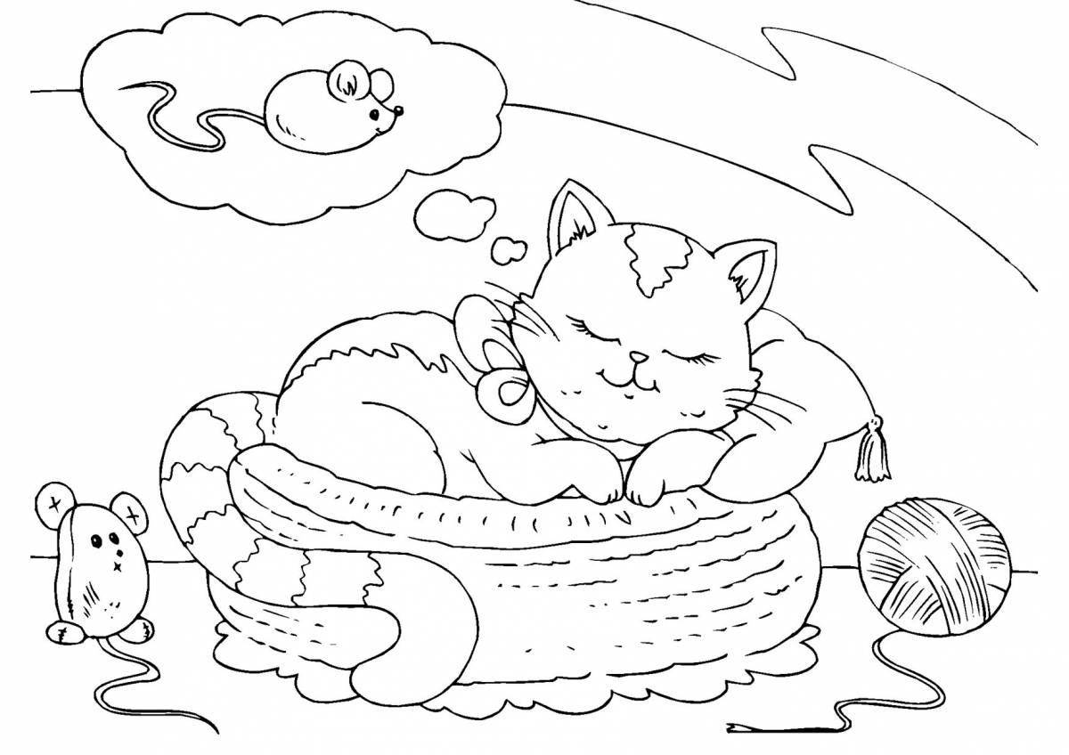 Relaxed cat sleeping coloring pages