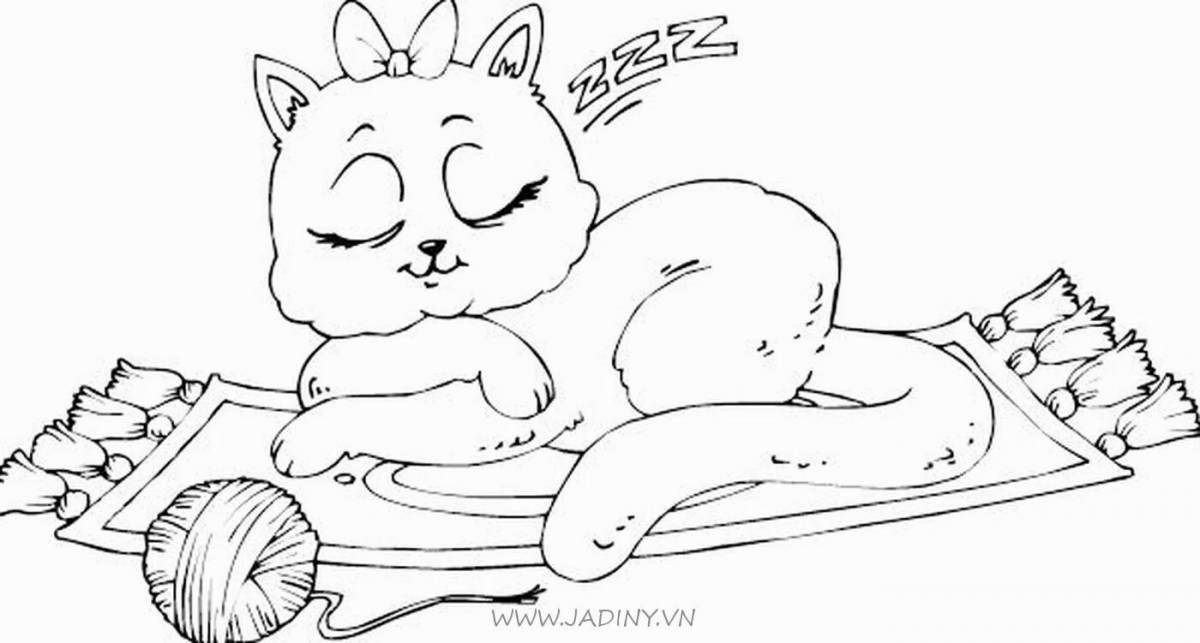 Coloring book calm cat sleeping