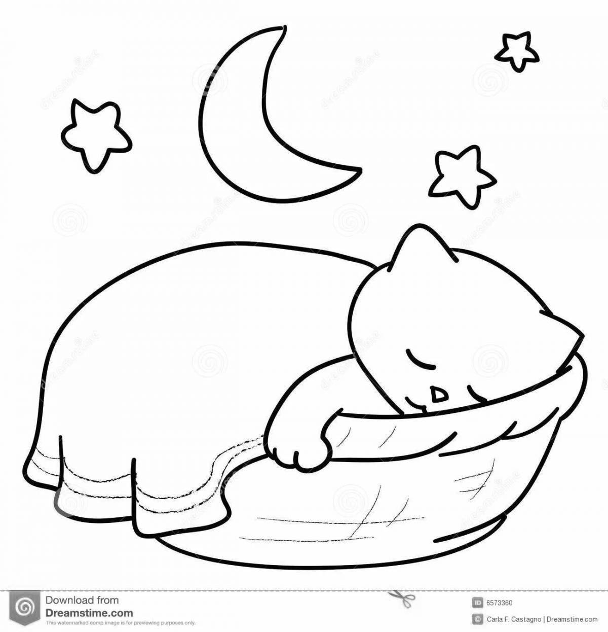 Раскраска ленивый кот спящий