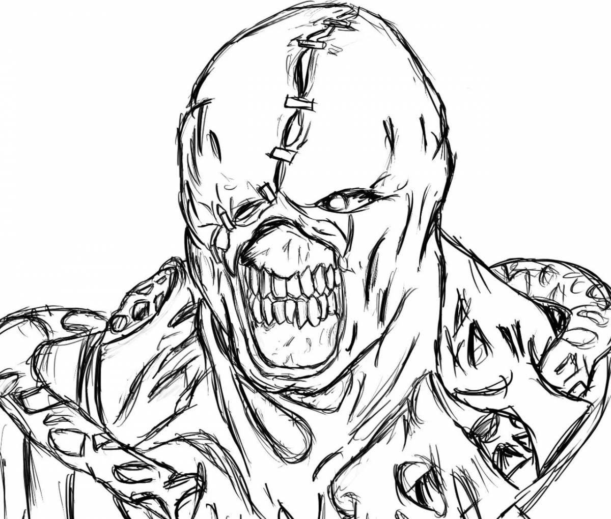 Zombie mutant horror coloring page
