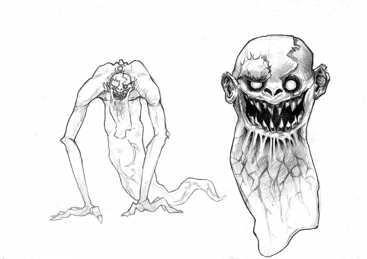 Страница раскраски «мрачный зомби-мутант»