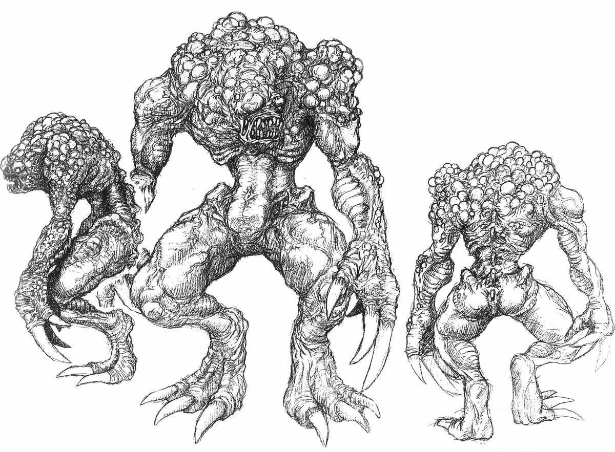 Zombie menacing mutant coloring page