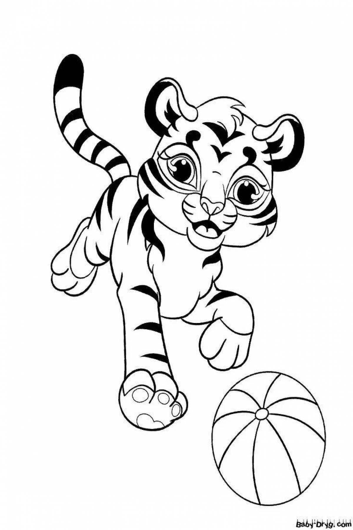 Coloring book playful tiger cub