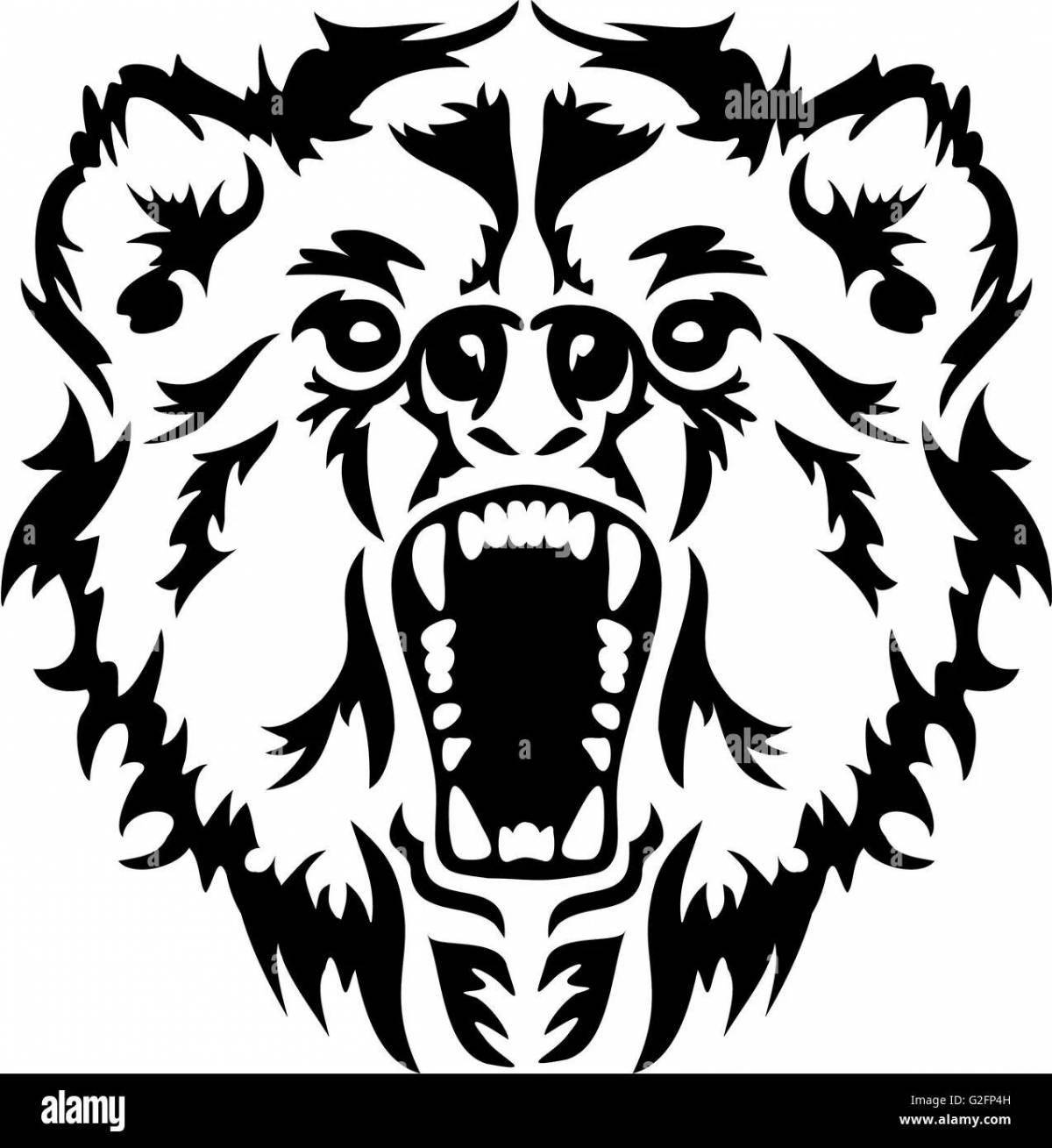 Frightening angry bear coloring page