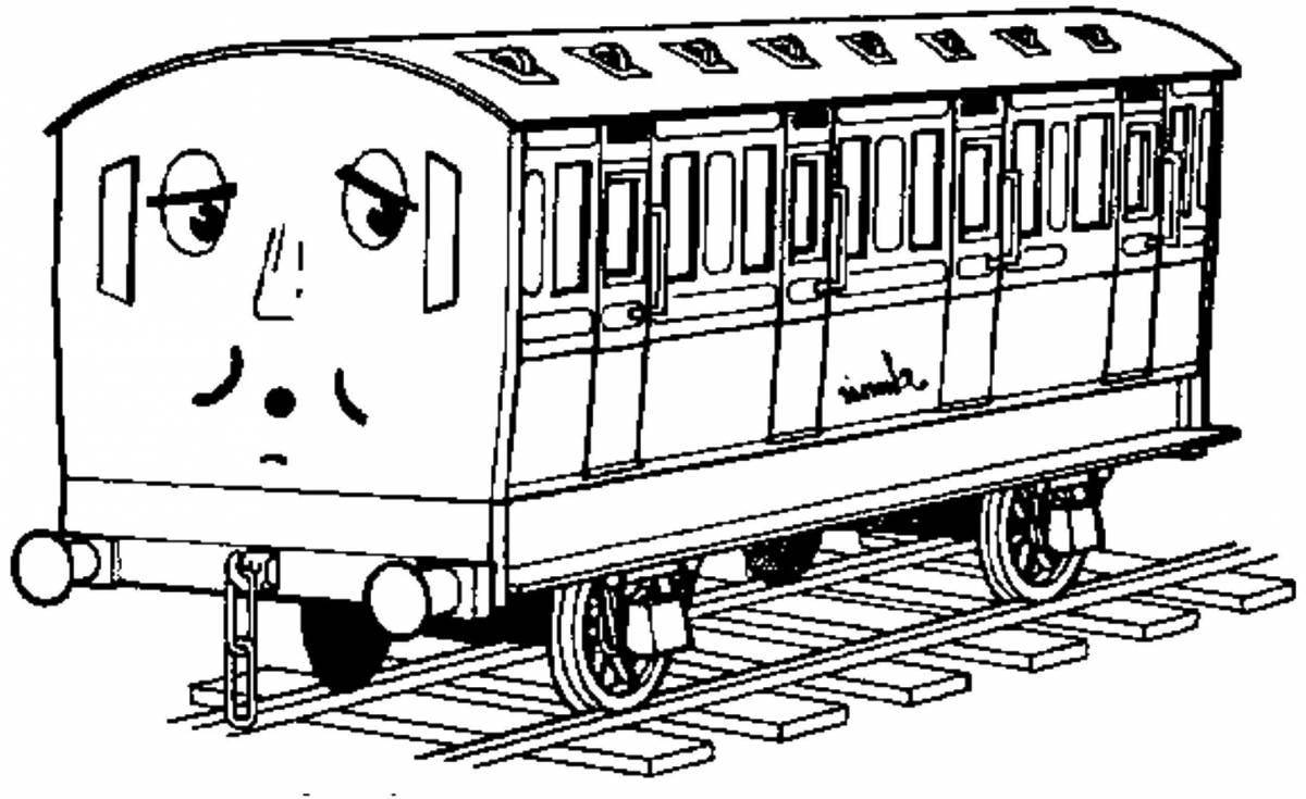 Coloring book of a jubilant train car