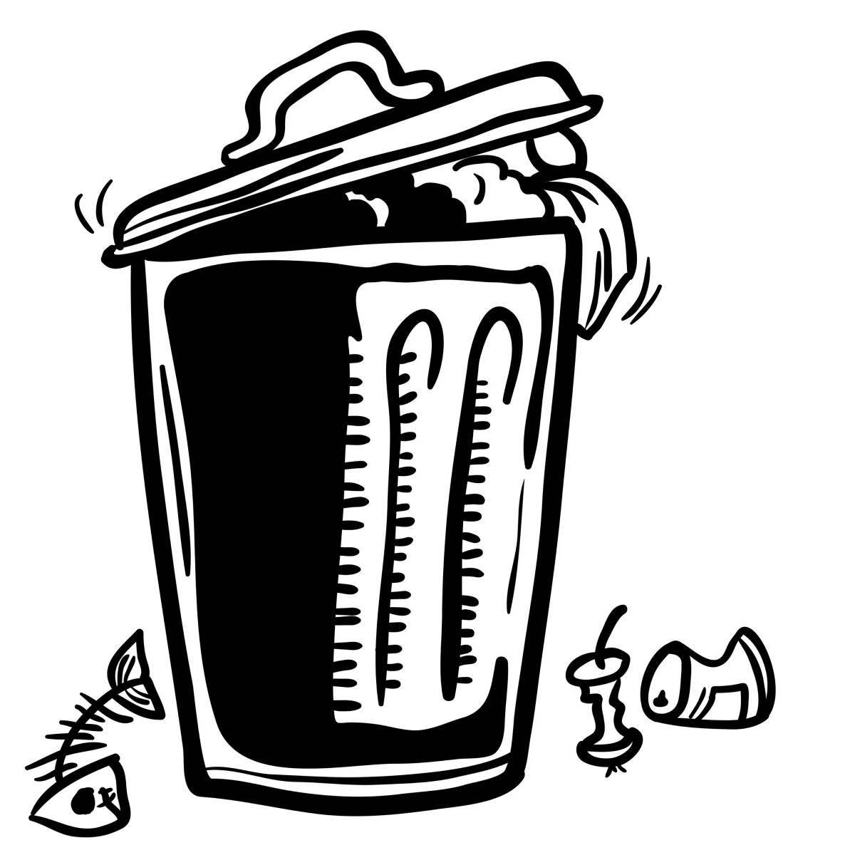 Glittering trash can coloring page
