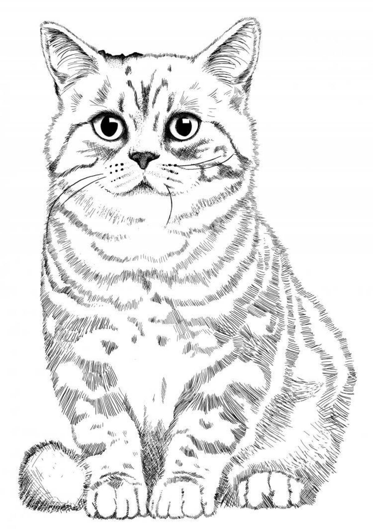 Coloring book fluffy british cat