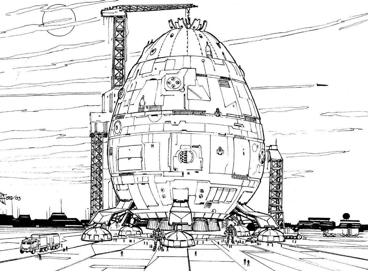 Dazzling space station coloring page