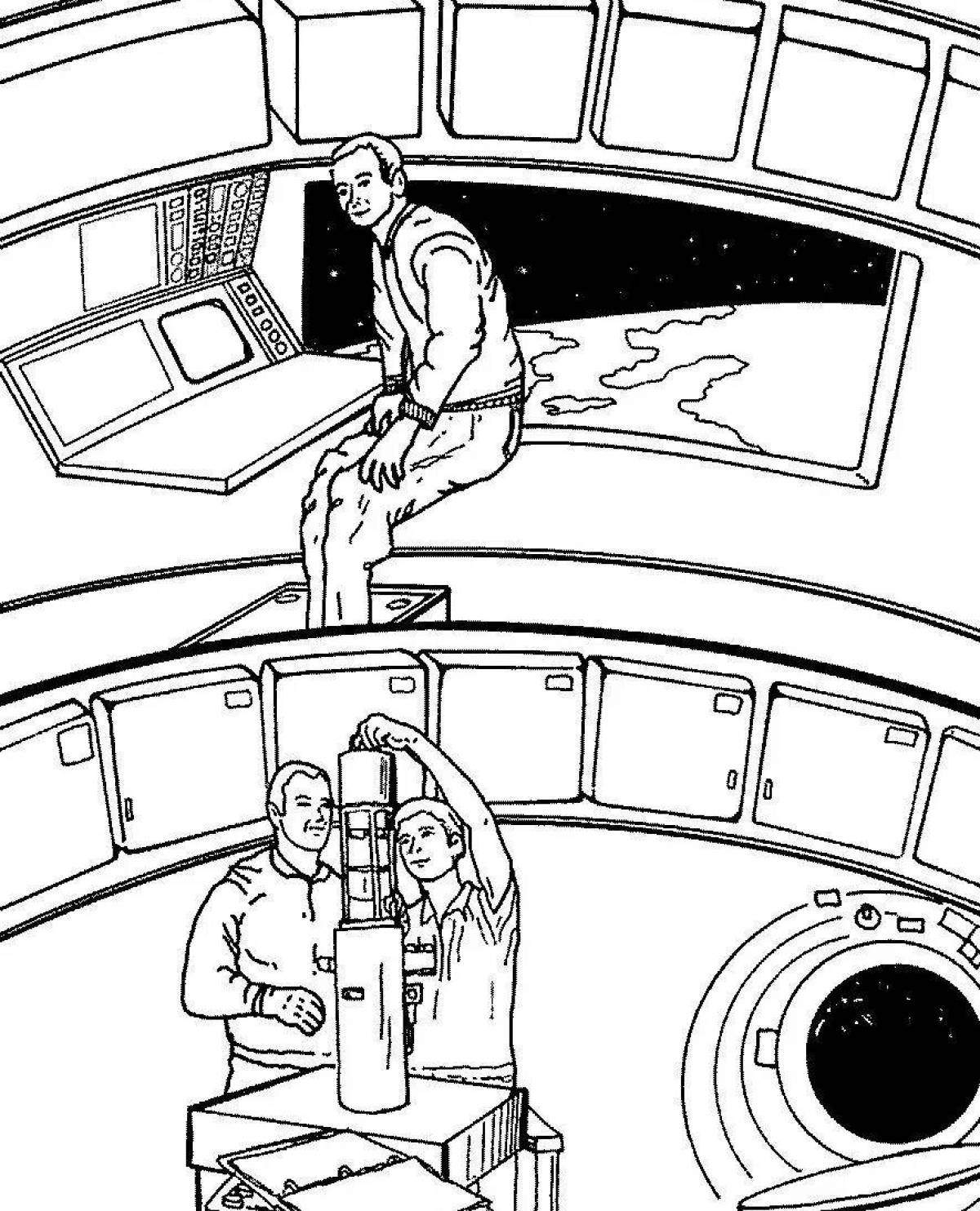 Exquisite space station coloring page