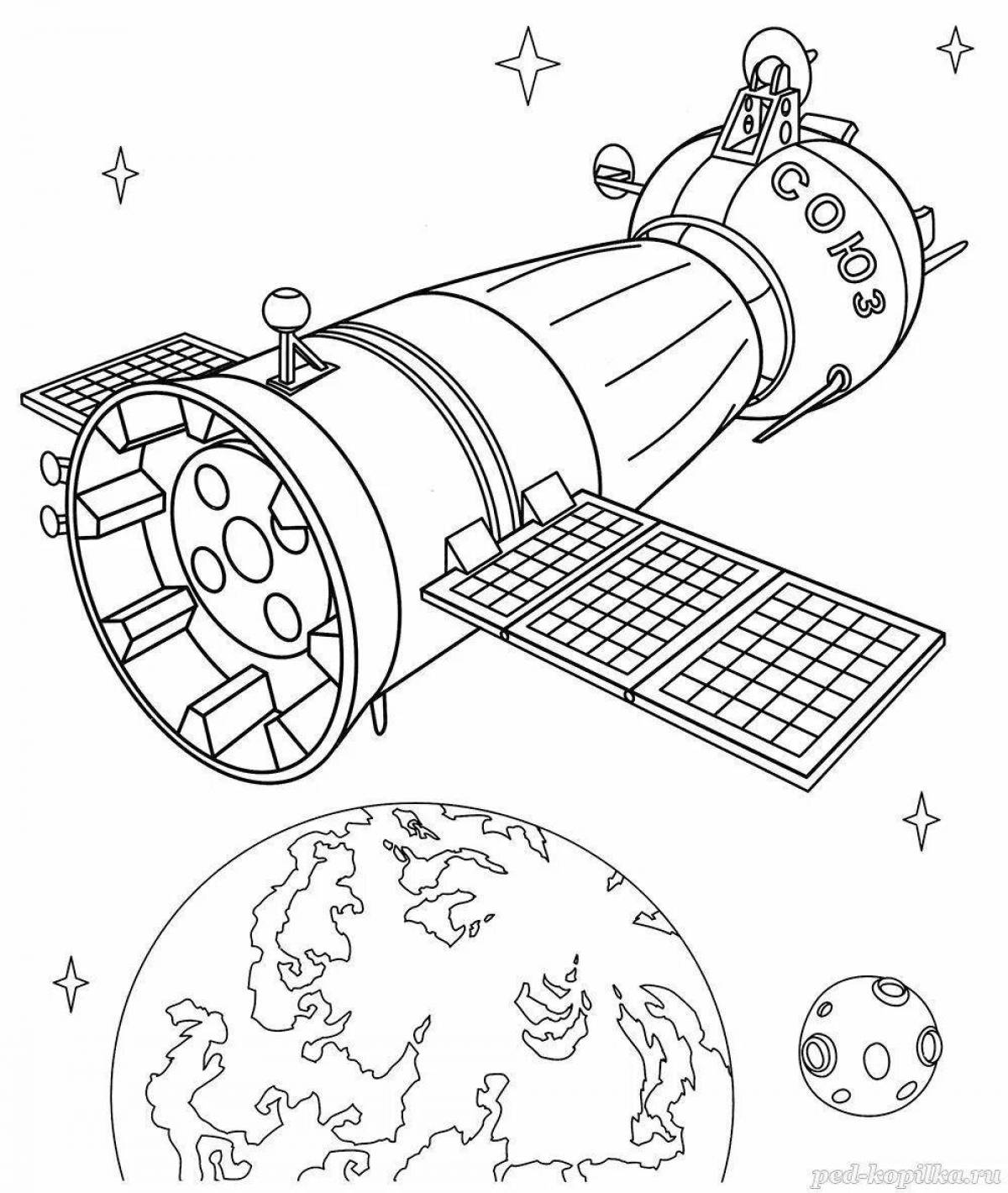 Adorable space station coloring page