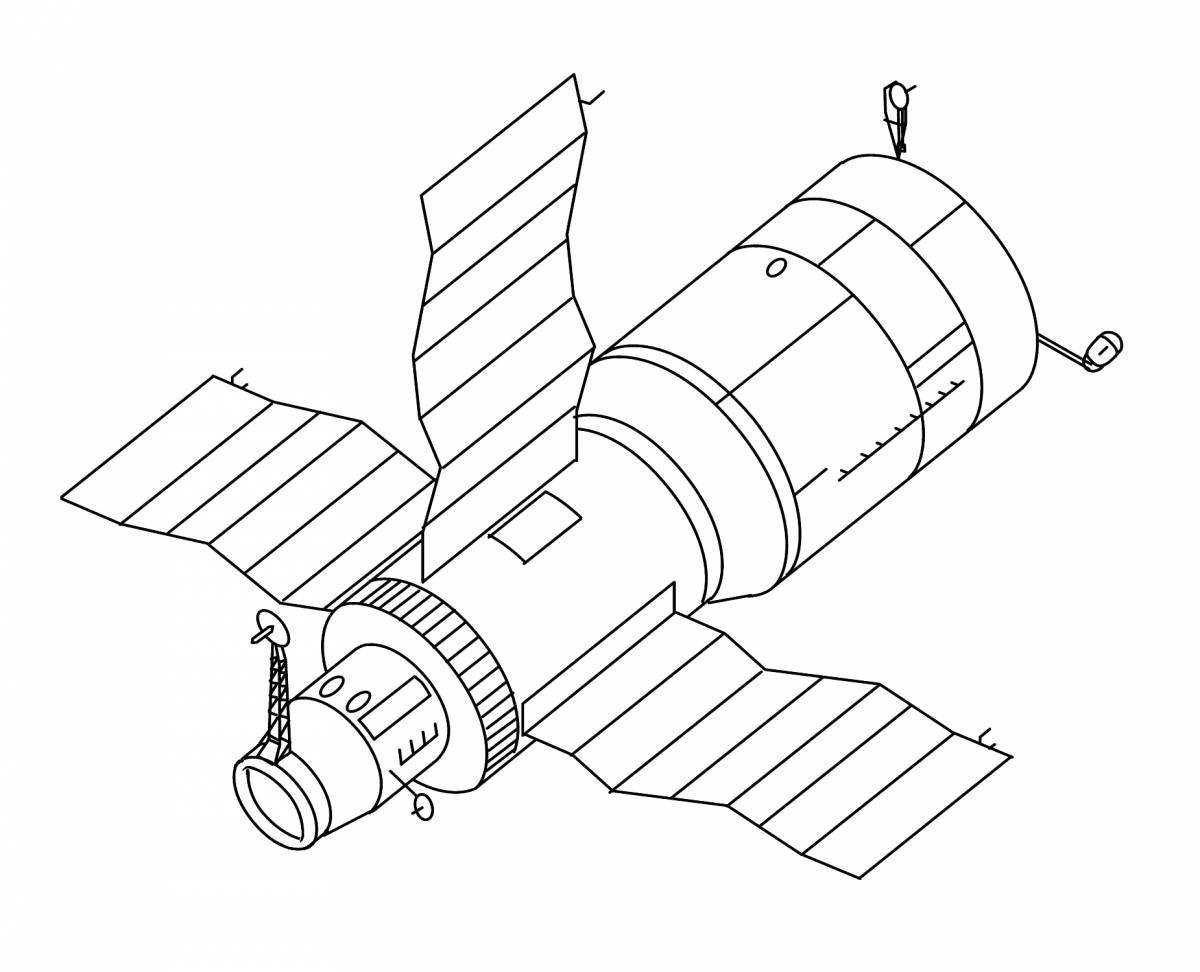 Adorable space station coloring page