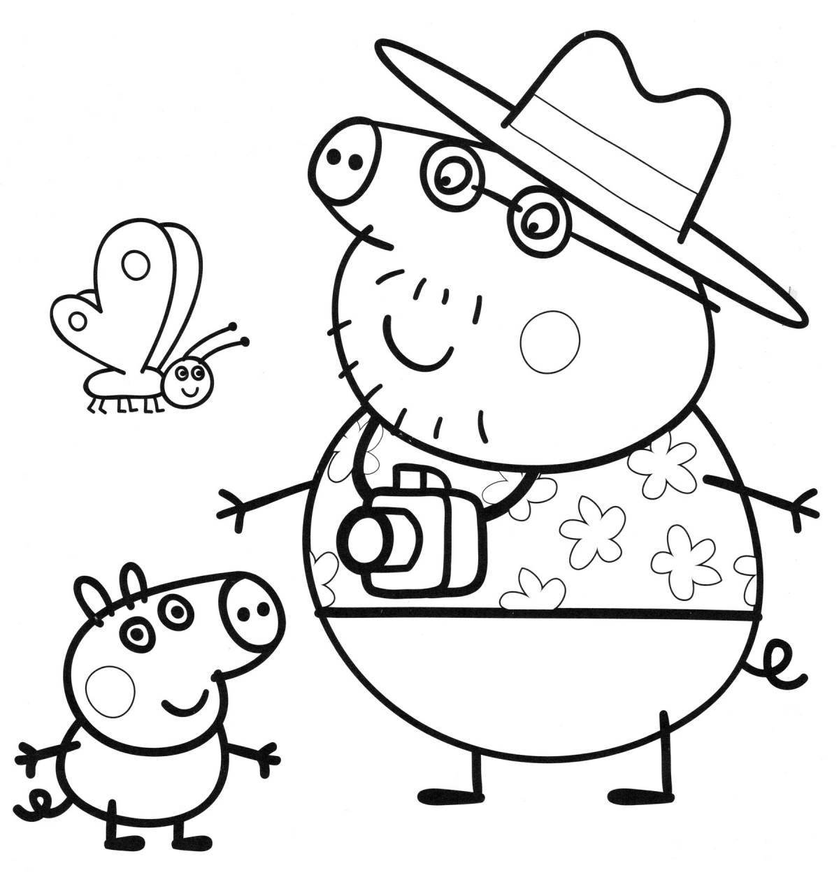Раскраска счастливый папа-свин