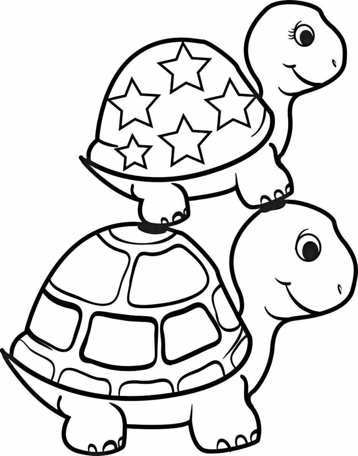 Радостная черепаха-раскраска
