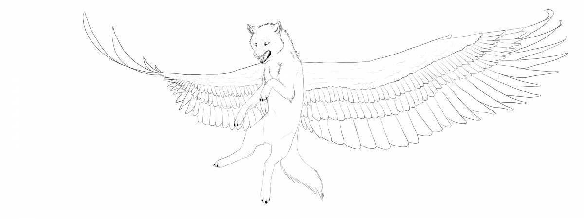 Bright coloring fox with wings