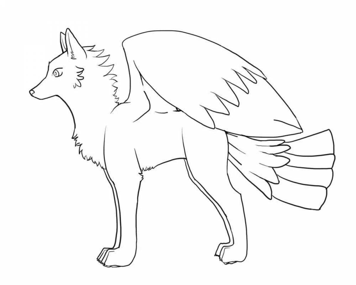 Elegant coloring fox with wings