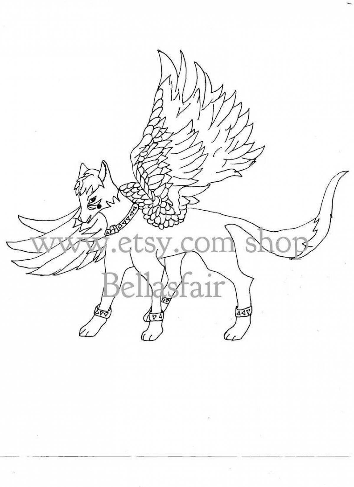 Shiny coloring fox with wings