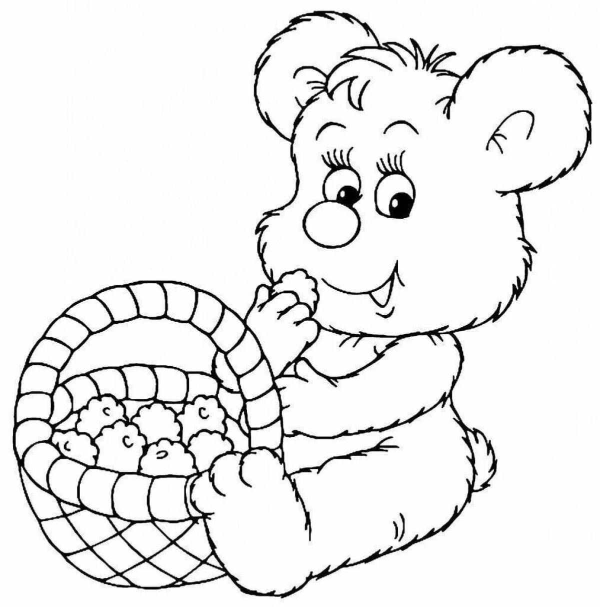 Coloring book cheerful teddy bear