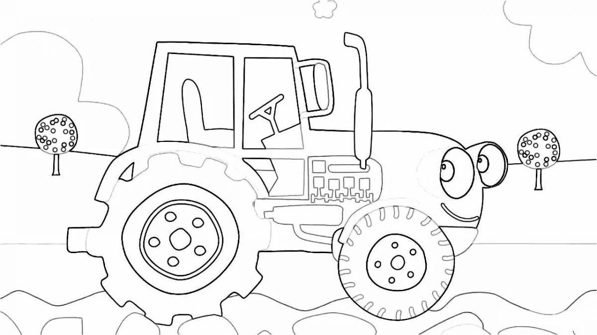 A bright blue tractor coloring book for kids