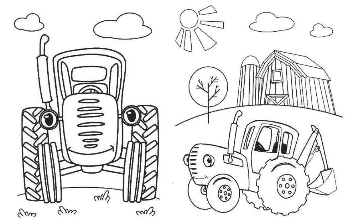 Bright blue tractor coloring book for kids