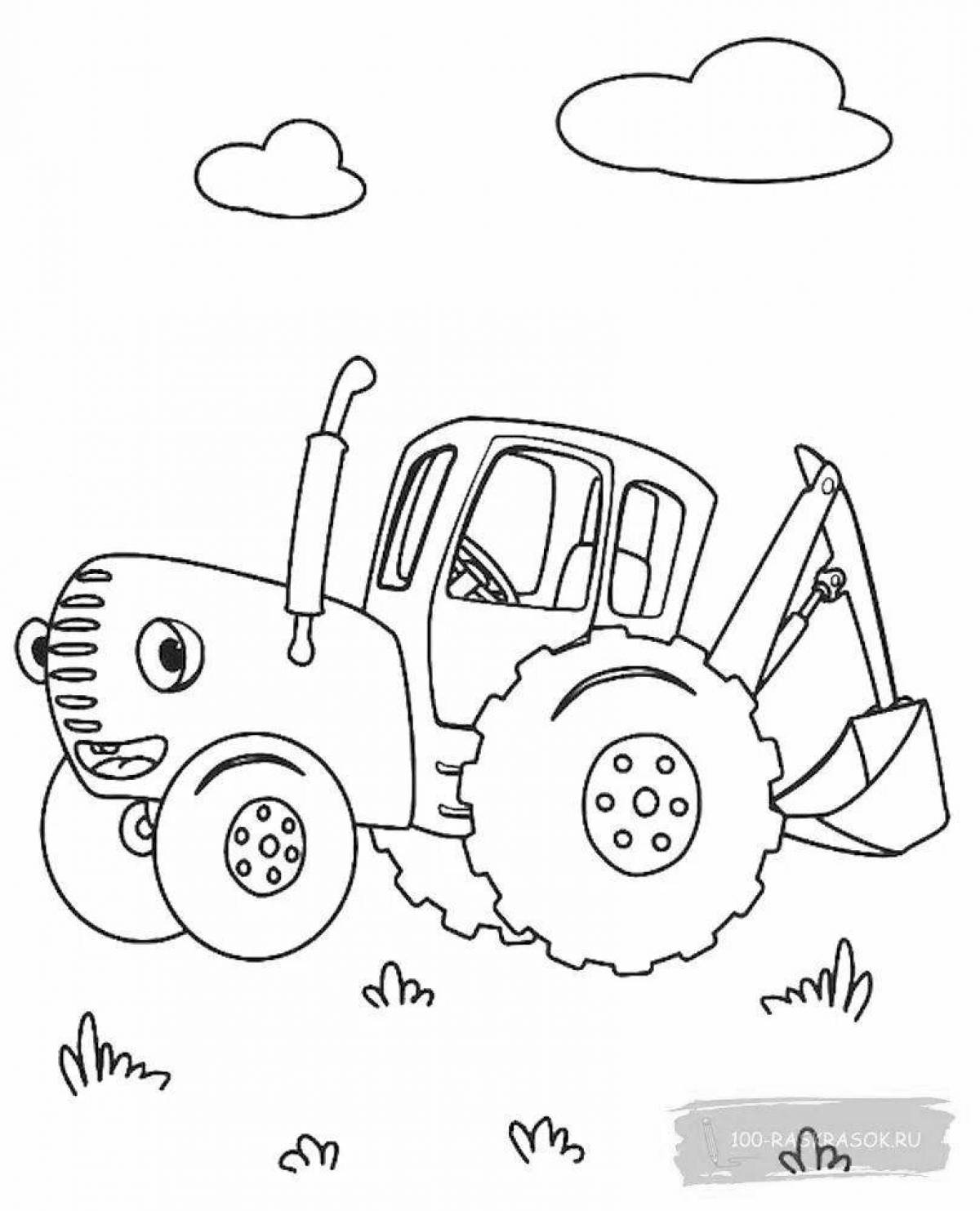 Playful blue tractor coloring page for kids