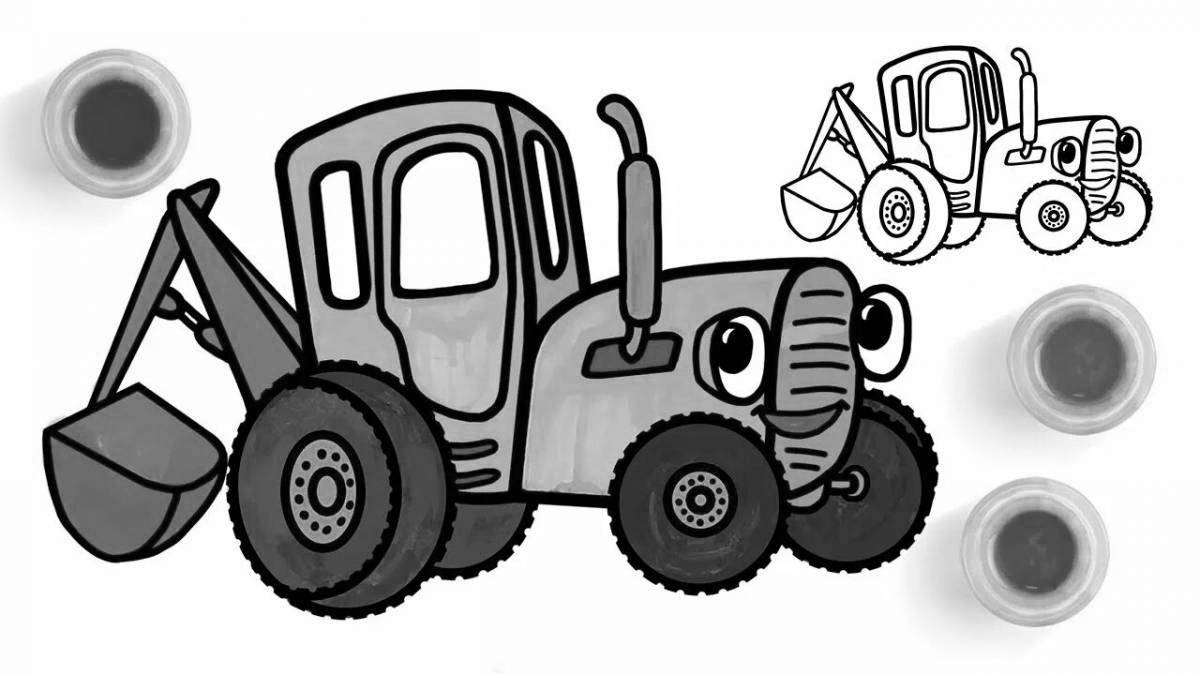 Amazing blue tractor coloring page for kids