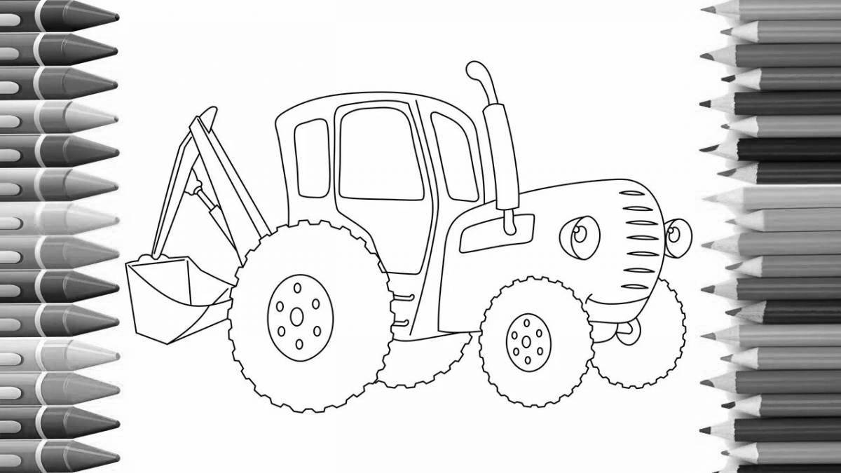Cute blue tractor coloring pages for kids