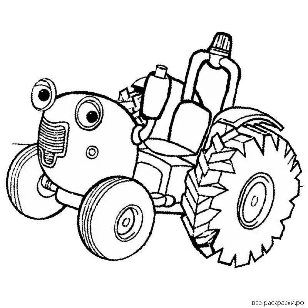 Fancy blue tractor coloring book for kids