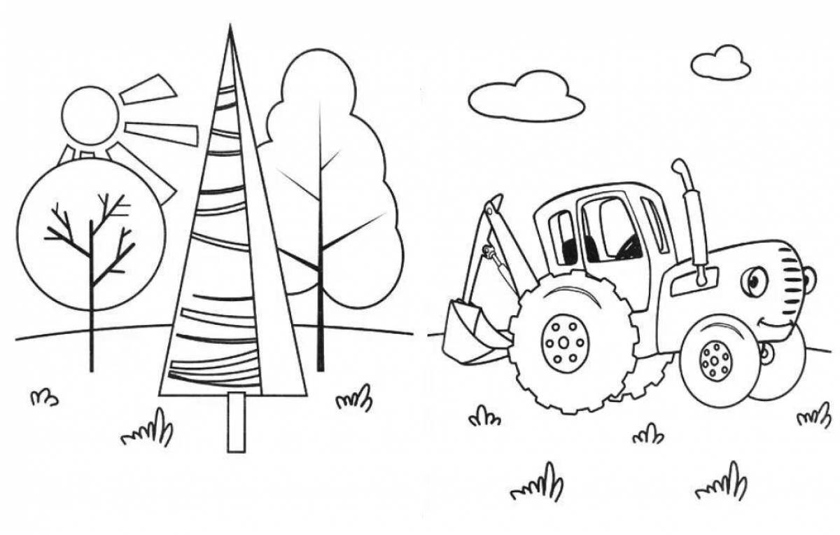 Coloring the blue tractor coloring pages for kids