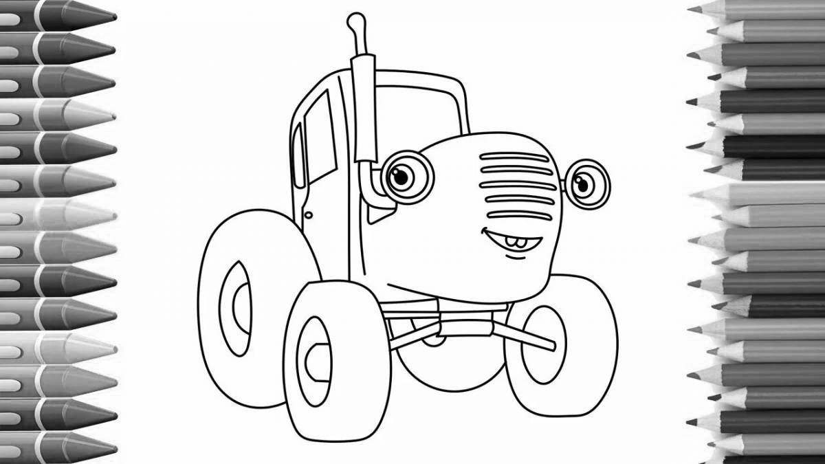 Adorable blue tractor coloring book for kids