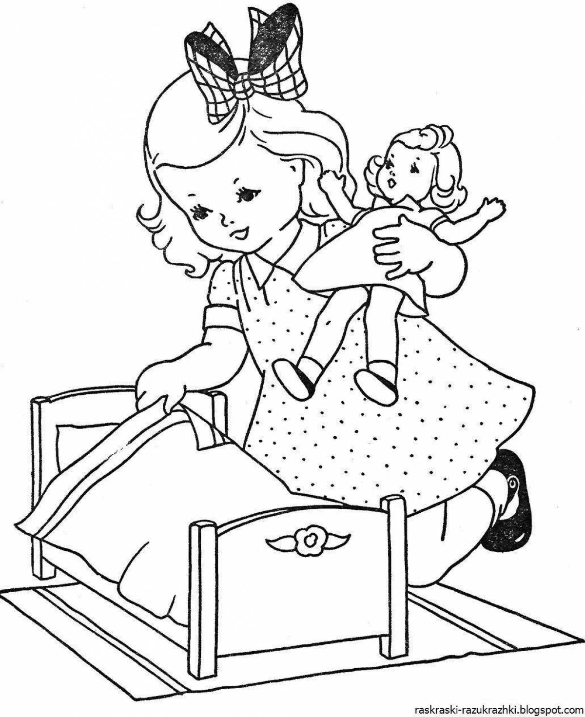 Яркая кукла-раскраска для детей