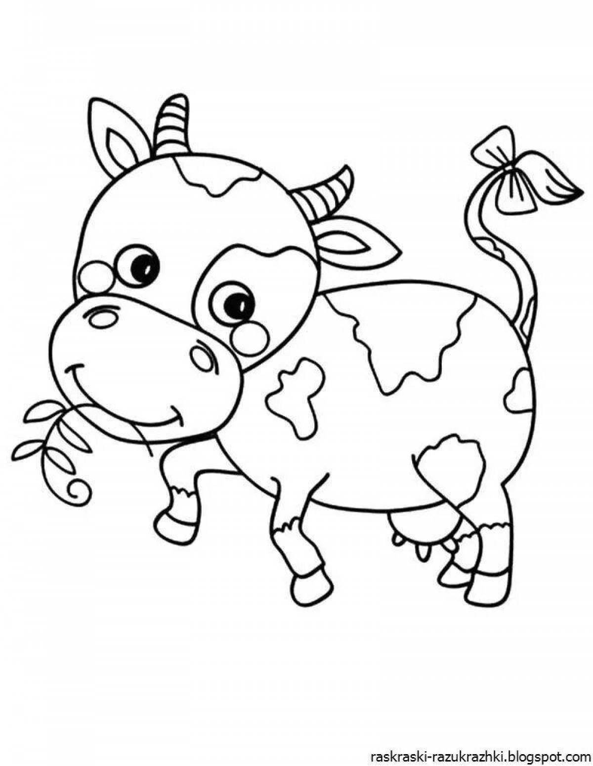 Colorful cow coloring page for kids