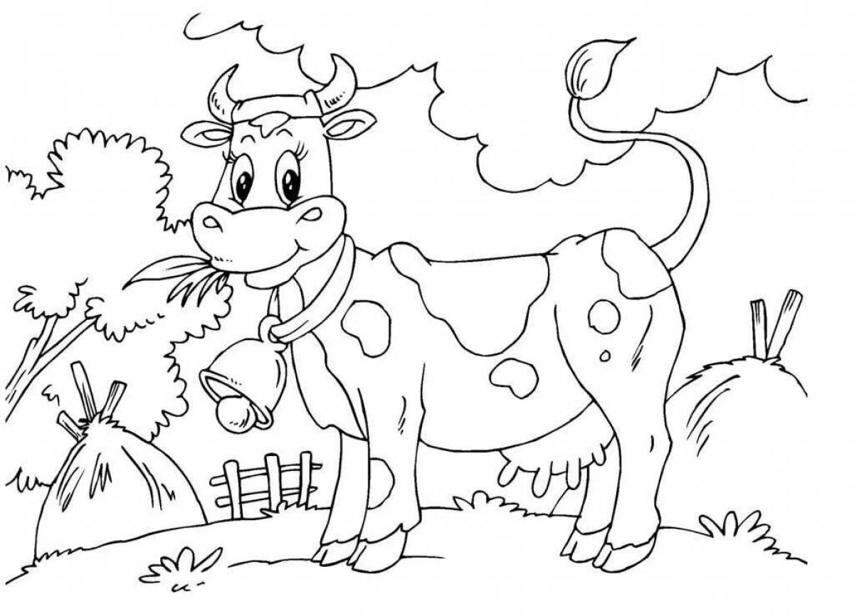 Playful cow coloring book for kids