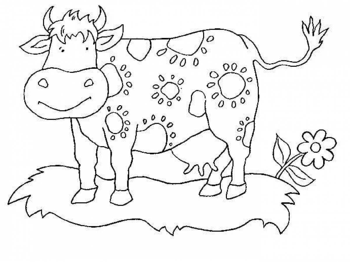 Colourful cow coloring for kids