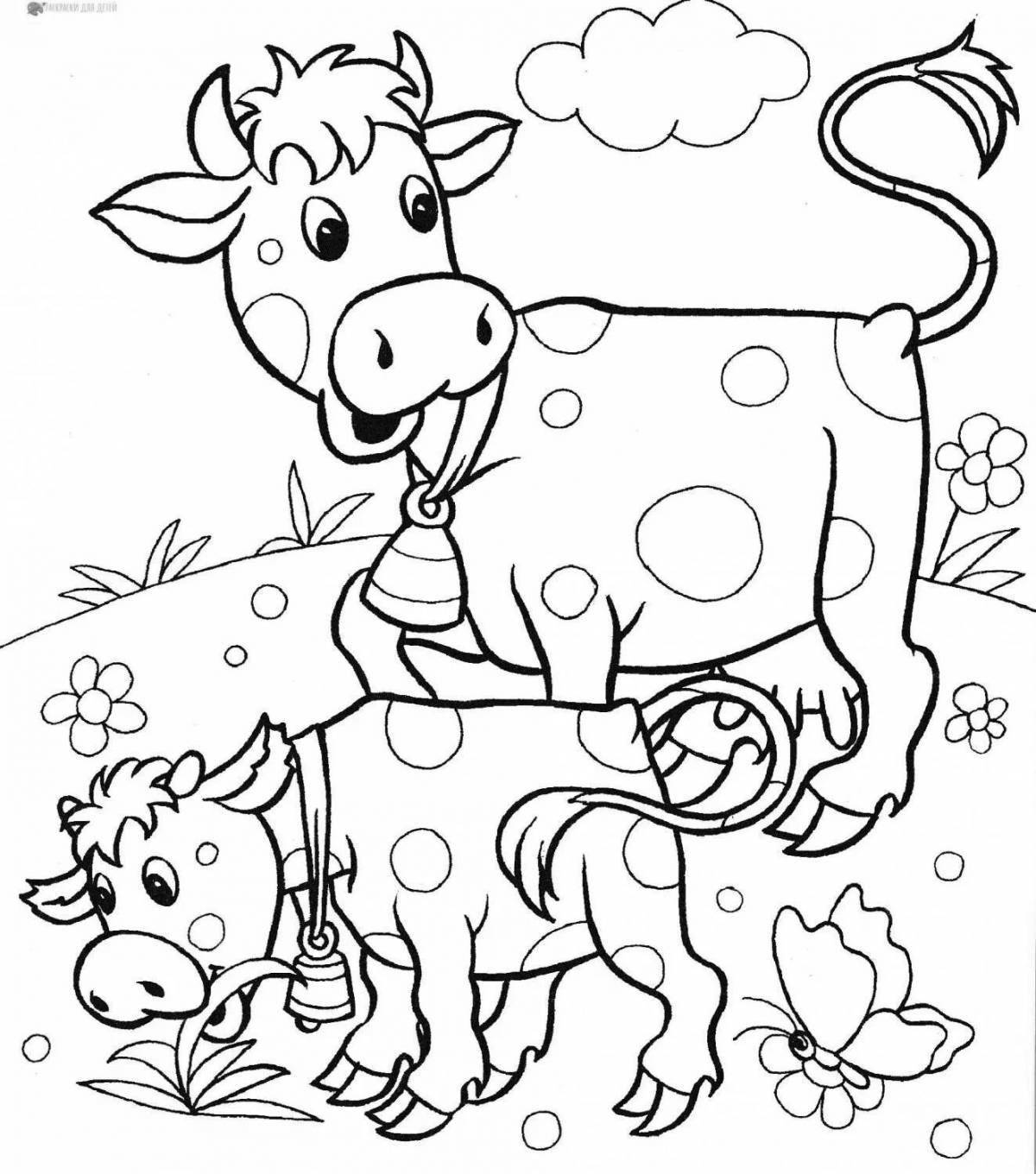 Раскраска очаровательная корова для детей