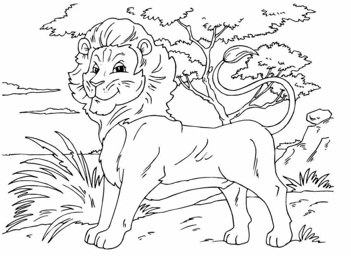 Photo Animated lion coloring page for kids