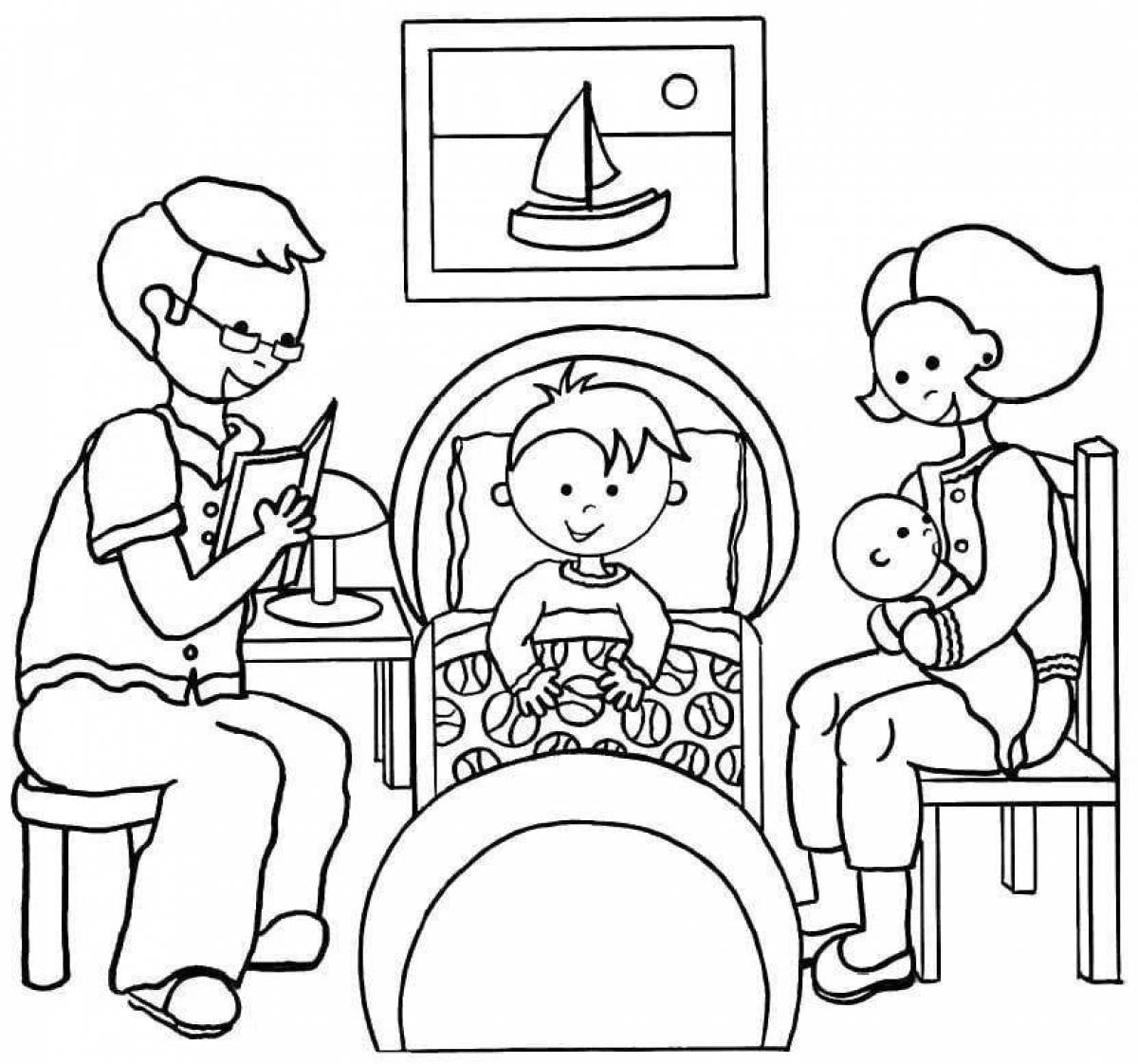 Adorable family coloring book for kids
