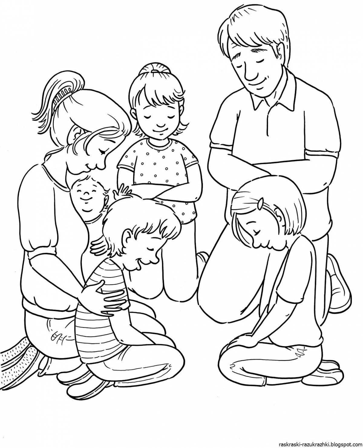 Радиантная семейная раскраска для детей