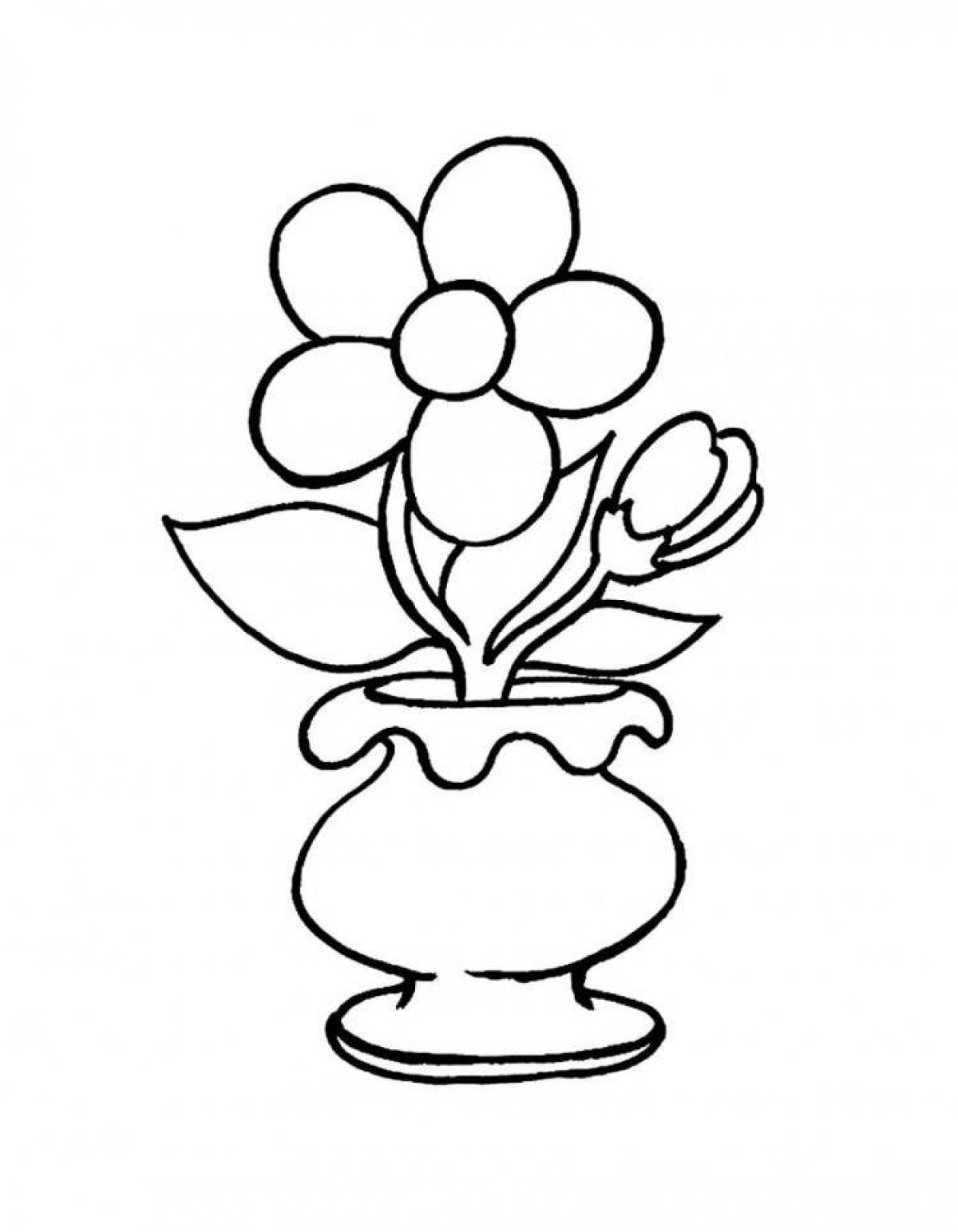 Coloring book bright vase with flowers