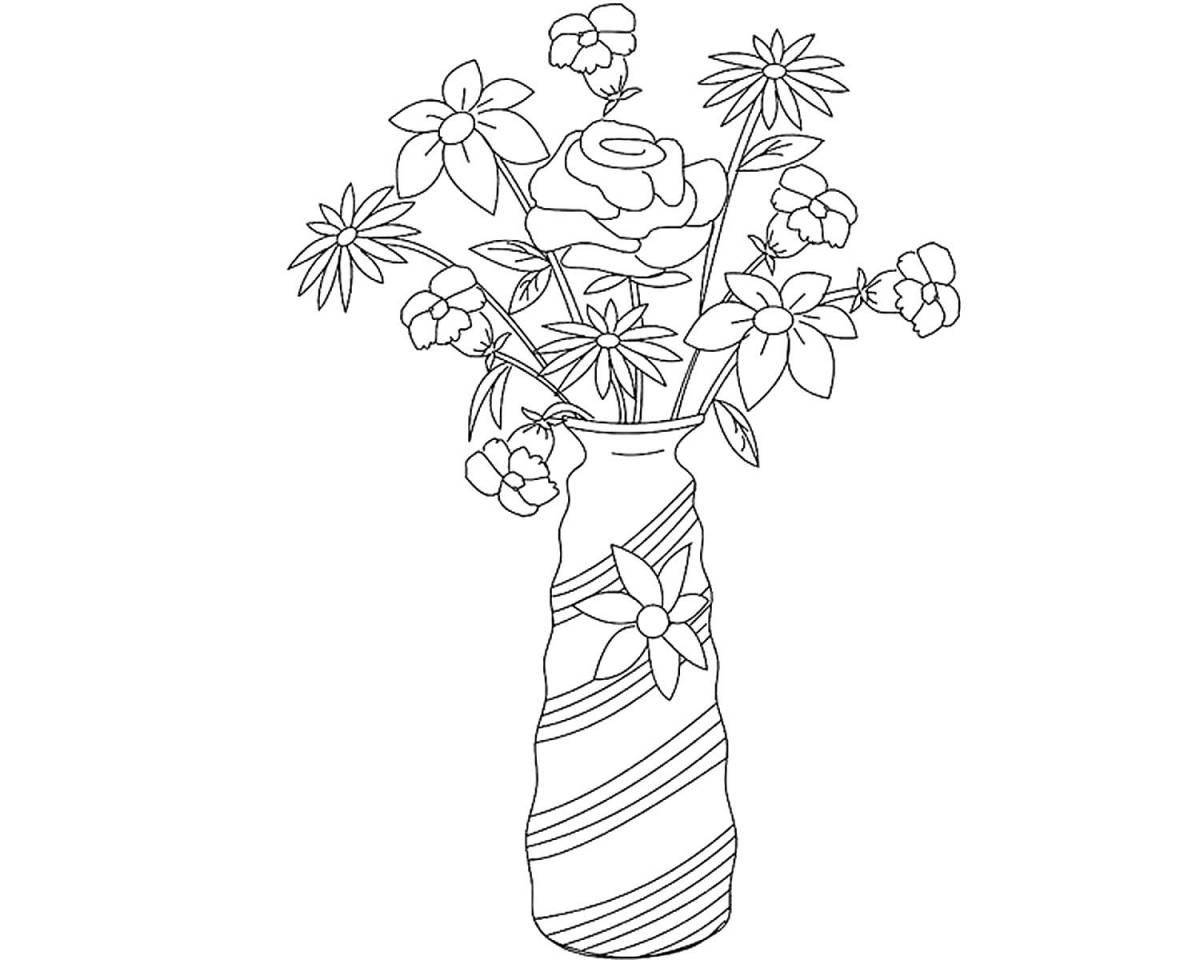 Delightful vase of flowers coloring book