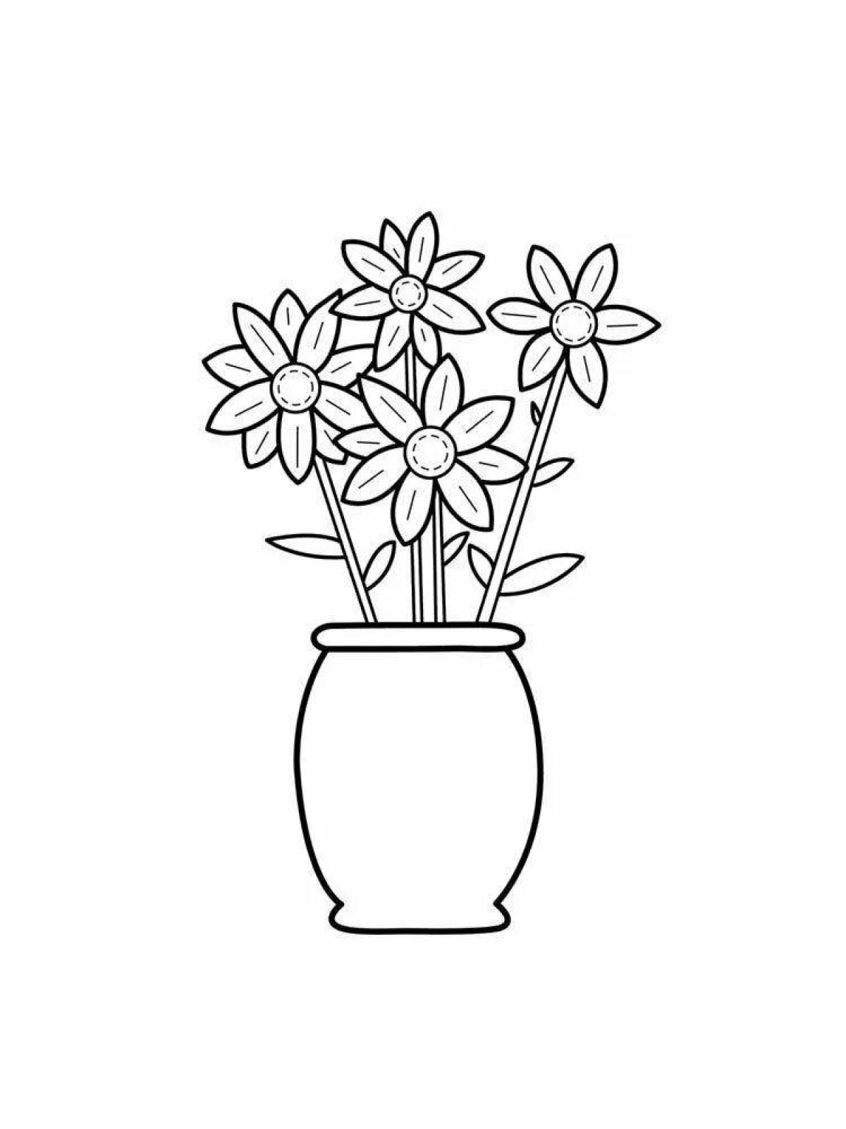 Coloring page joyful vase of flowers